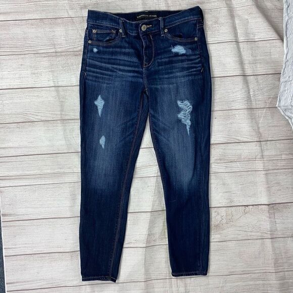 Express Denim - Express women 8 cotton blend mid rise distressed cropped legging blue